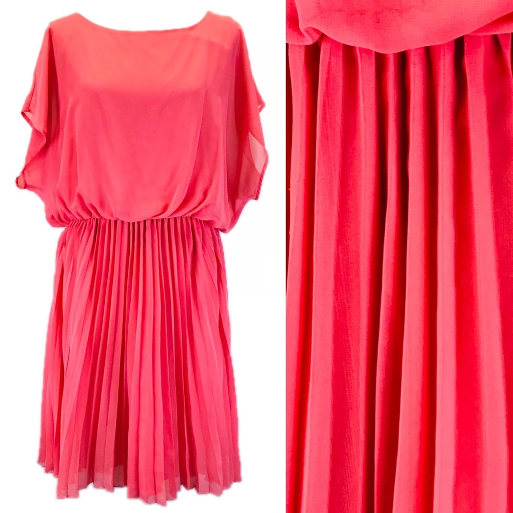 EUC Stitch2 Bright Salmon Boatneck Pleated Dress